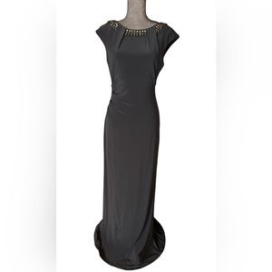 Vince Camuto blue/grey cap sleeved gown with jeweled neckline size 6